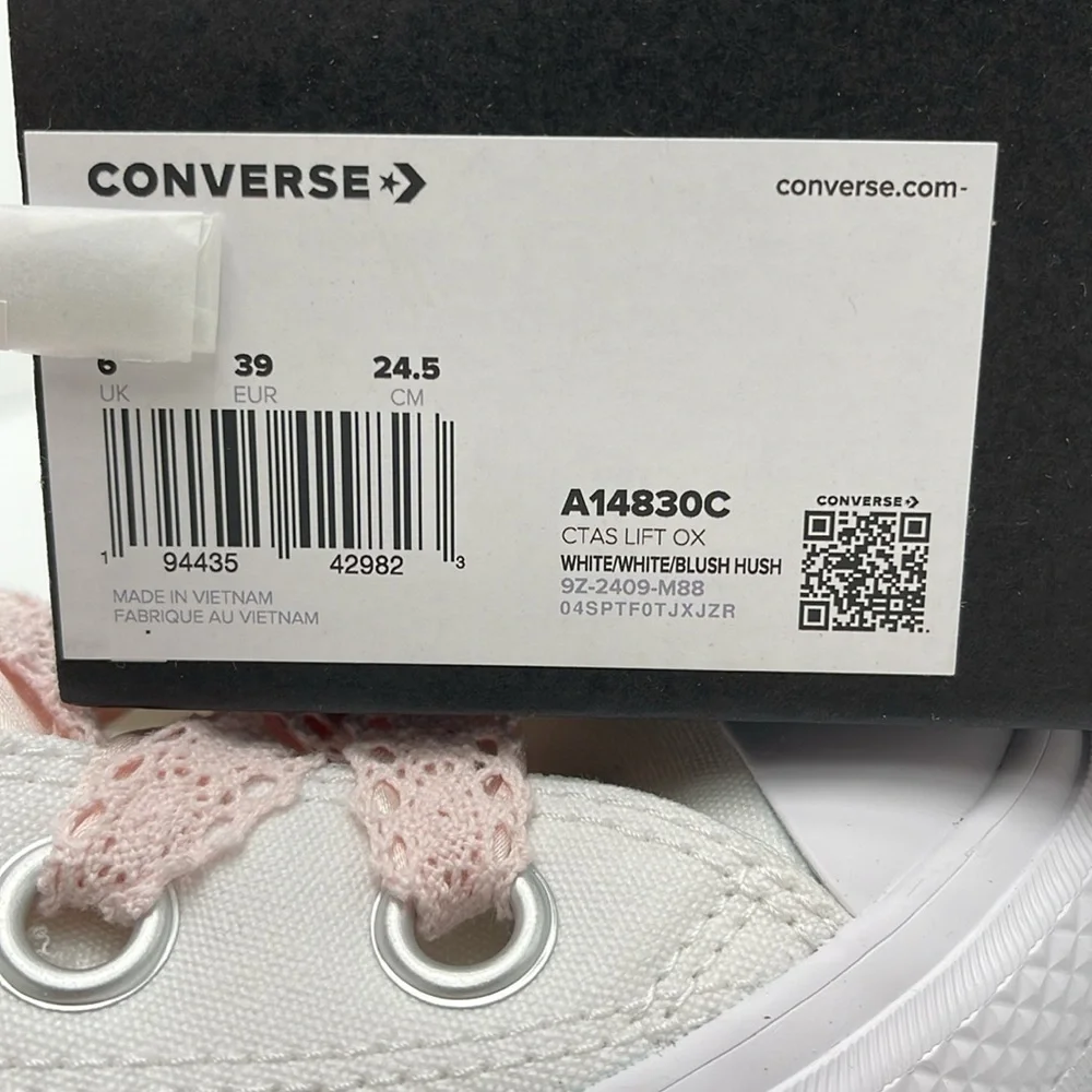 Converse WMNS A14830C CTAS LIFT OX
WHITE/WHITE/BLUSH HUSH Platforms Sneakers - Picture 16 of 16
